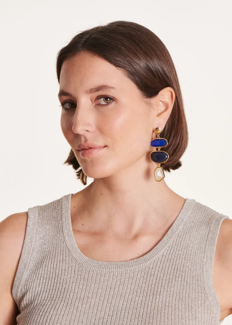 Boucles d'oreilles pendantes bleues multicabochons