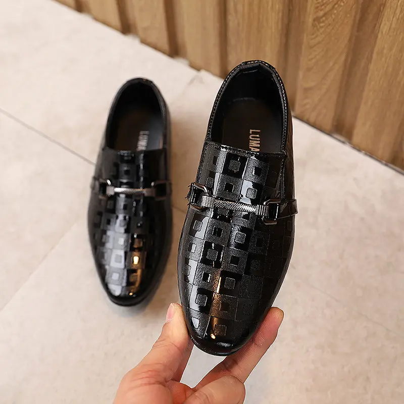 Boys' Dance Leather New Pointed Shoes Black And White