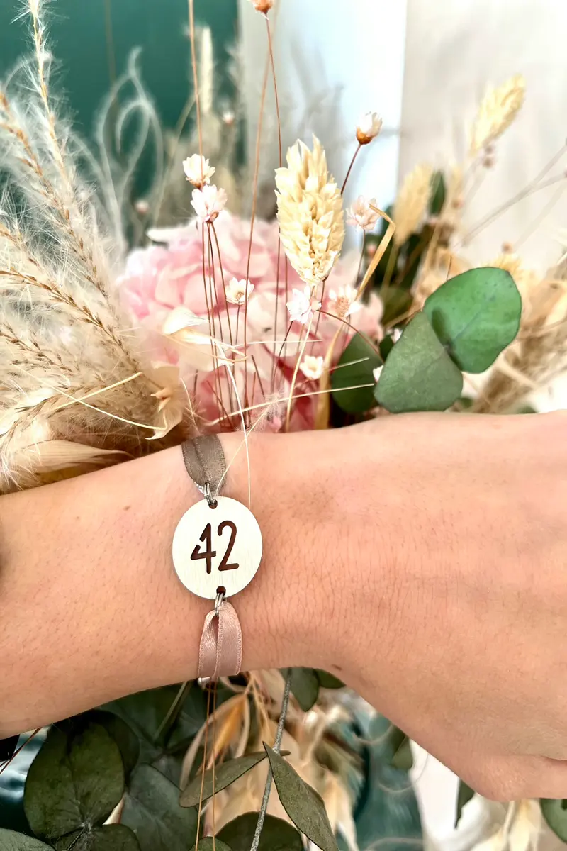 Bracelet 42 Inox ruban taupe/rose