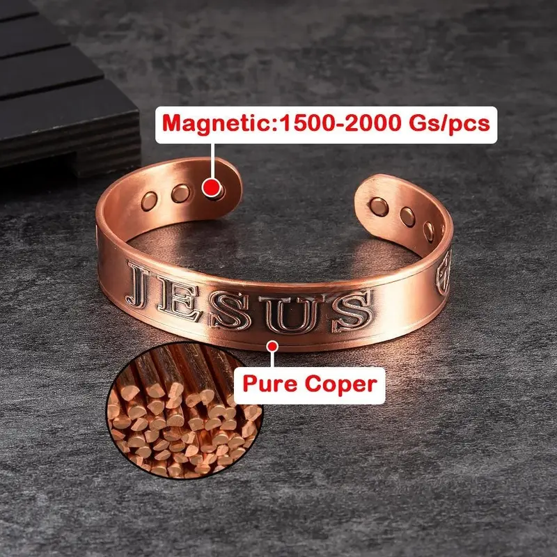 Bracelet en cuivre rouge à 6 aimants, finition bronze vintage