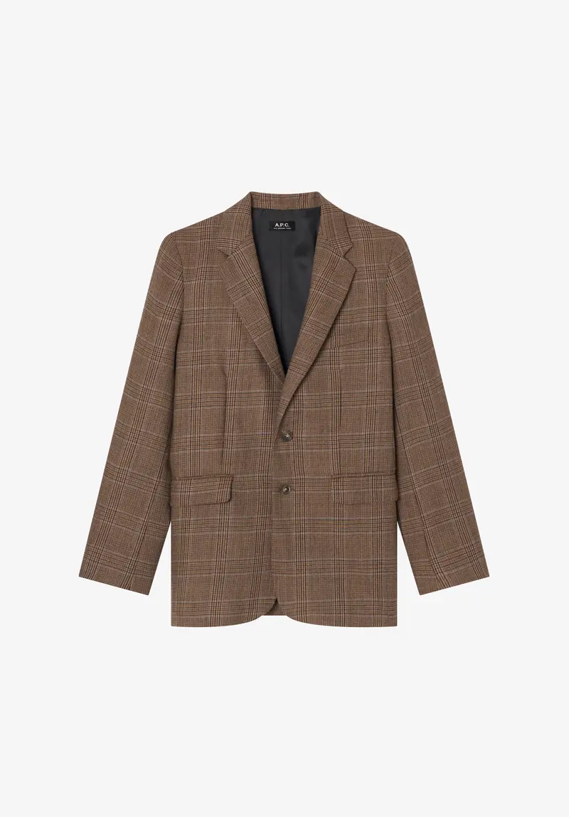 Braune karierte Wolljacke
