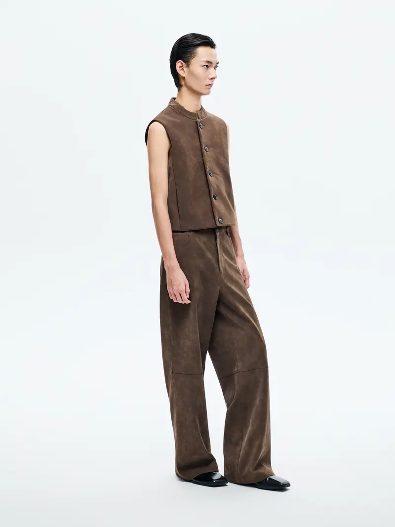 BROWN SUEDE FIVE-POCKET TROUSERS