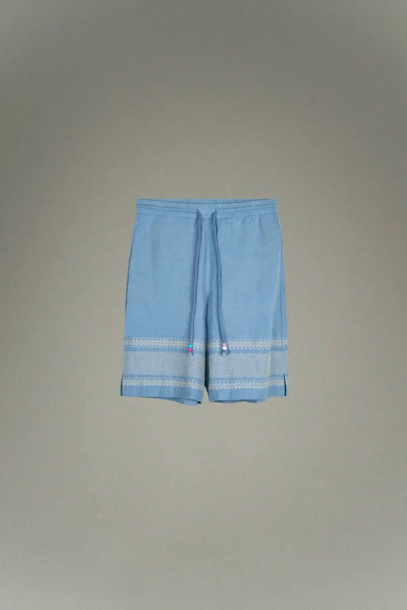 Caleb Linen shorts with embroidery blue