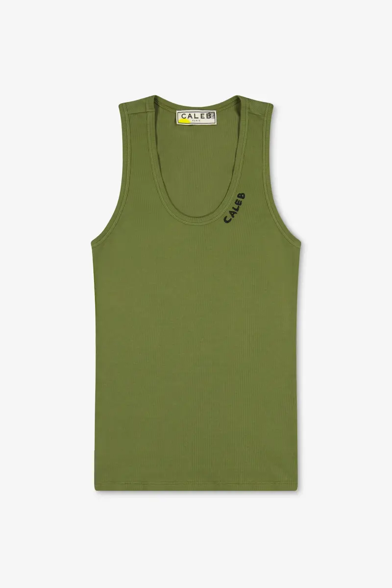 Caleb Paris Tank Top Embroidery Khaki