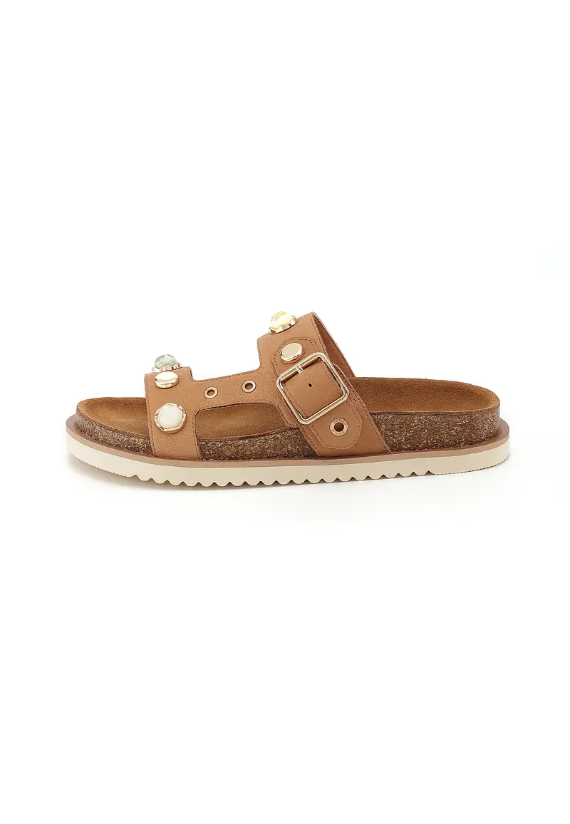CALLIOPE - Sandales à 2 Brides en cuir Camel