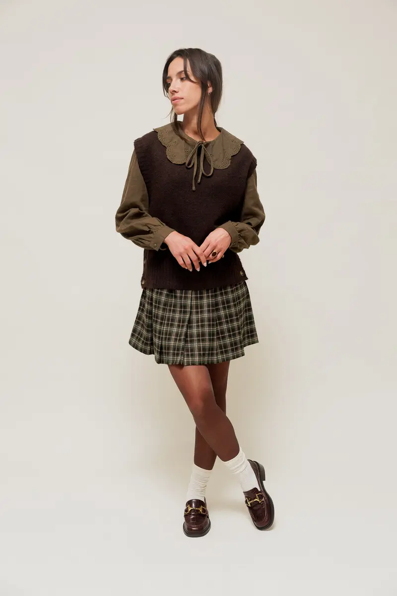 CALYSSA - Jupe Courte Plissée à Carreaux motif Tartan Écossais