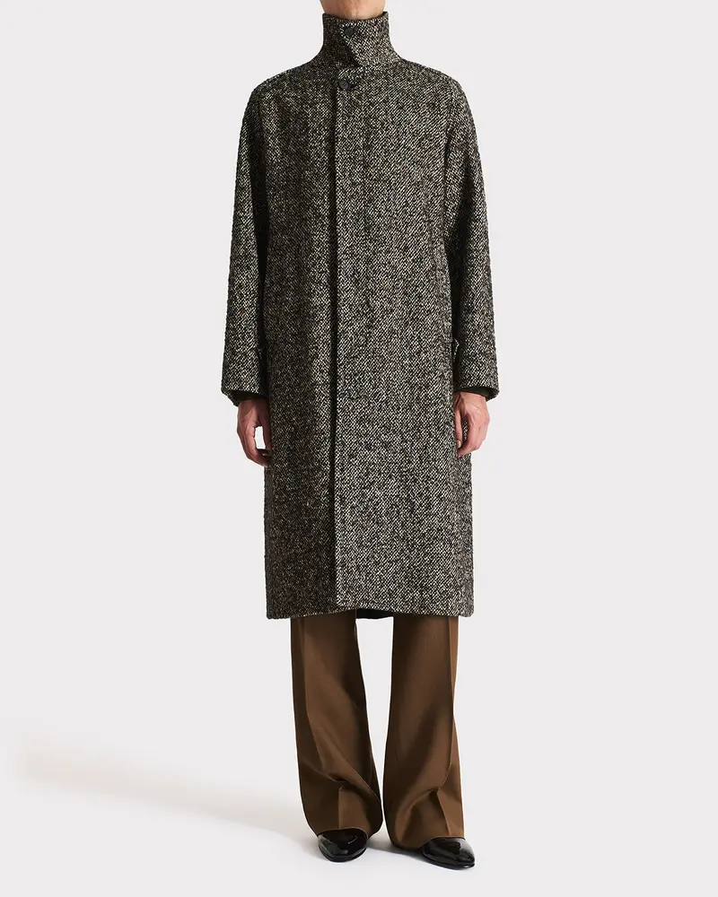 CAR COAT EN TWEED DE LAINE ET POLYESTER - NOIR ET BEIGE
