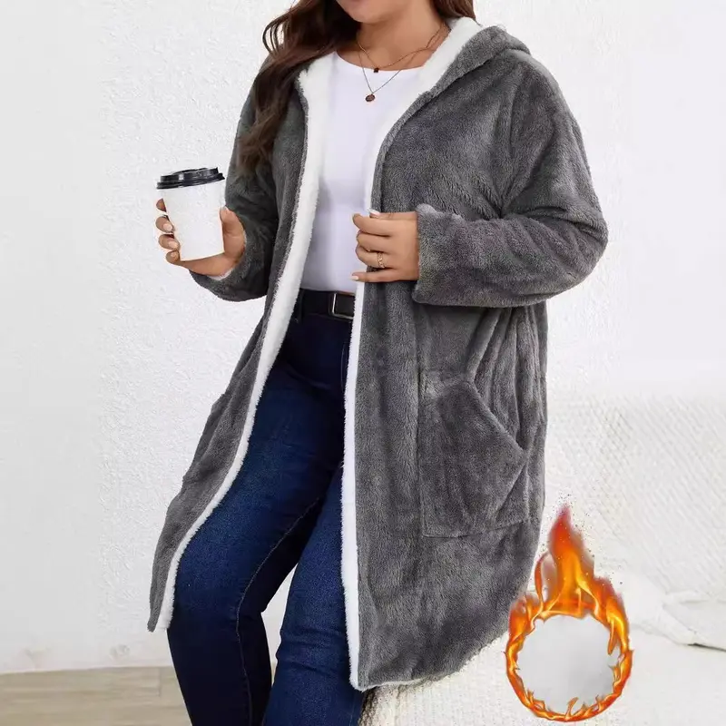 Cardigan à capuche en tissu pelucheux et manches longues