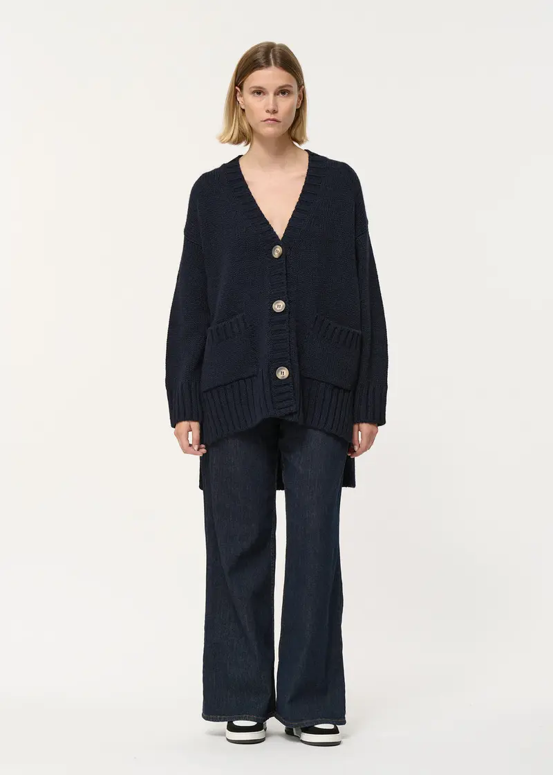 Cardigan oversize bleu marine en maille épaisse