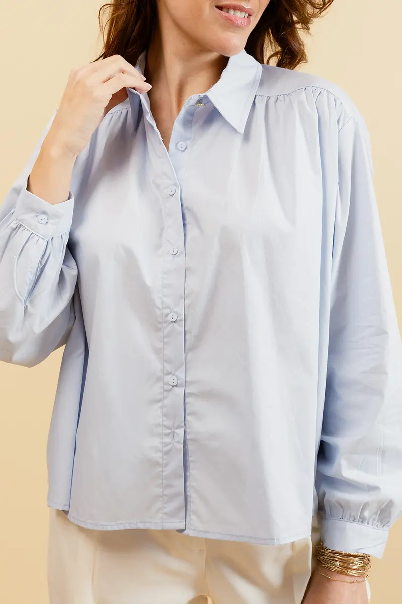 CARLOTA - Chemise Unie Ciel avec Col Français