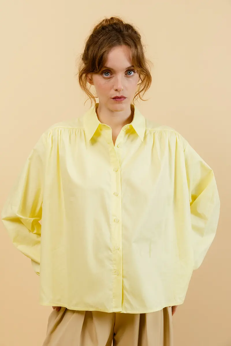 CARLOTA - Chemise Unie Jaune avec Col Français