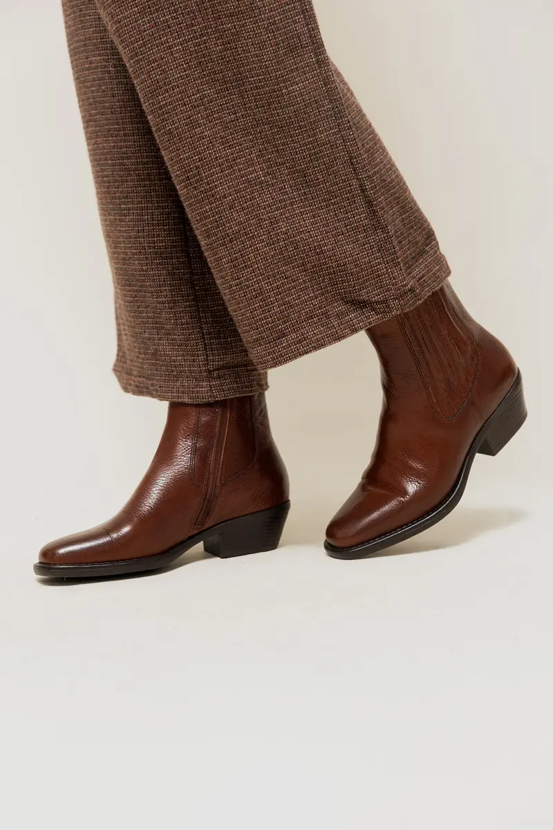 CARMEN - Bottines Chelsea en Cuir Lisse Marron