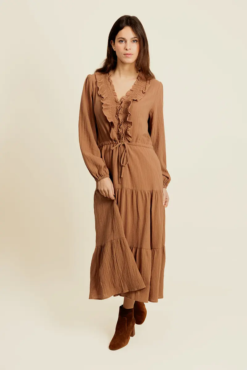 CARO - Robe Midi Femme Couleur Tabac