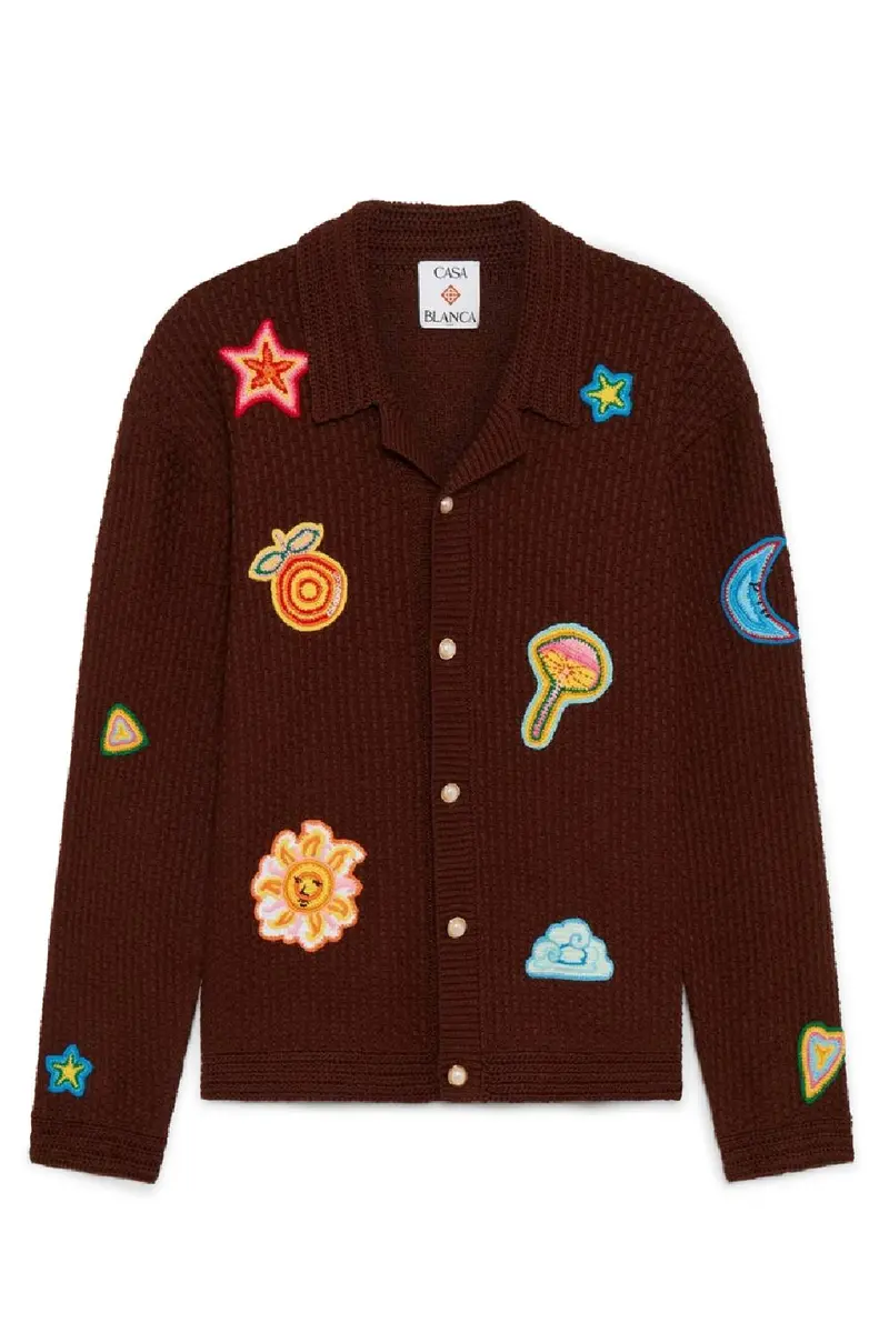 Casablanca Brown Crochet Shirt With Patches