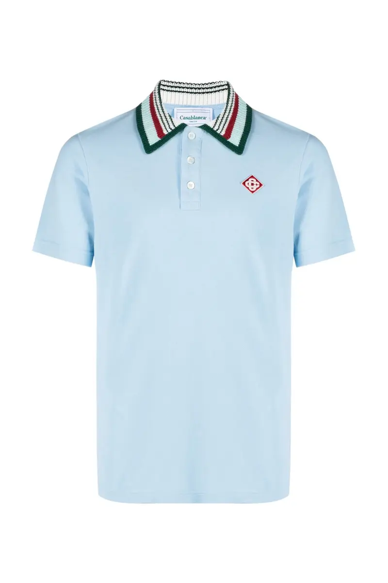 Casablanca Knit Collared Polo Shirt Pale Blue