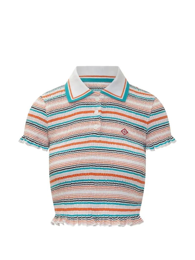 Casablanca stripe shirred polo top