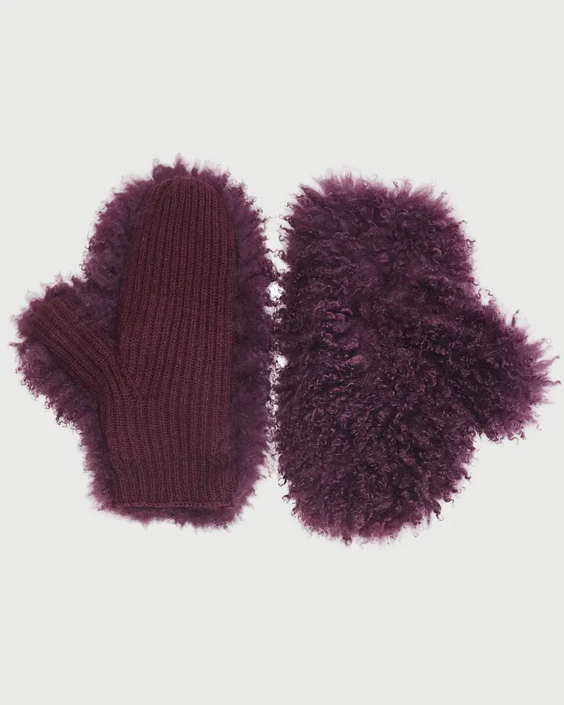 Cashmere and wool knit mittens with cashmere lambskin