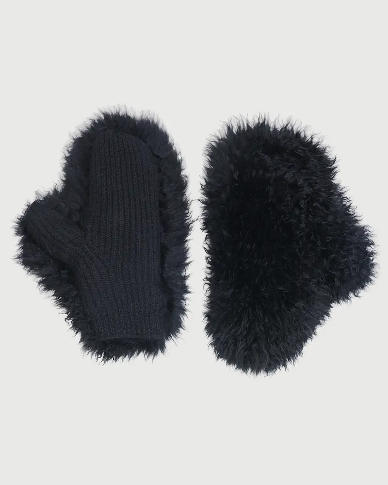 Cashmere and wool knit mittens with cashmere lambskin