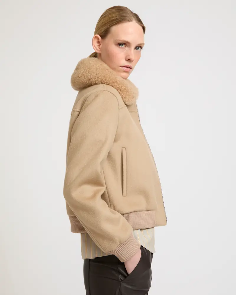 Cashmere-blend bomber jacket with removable lambskin collar