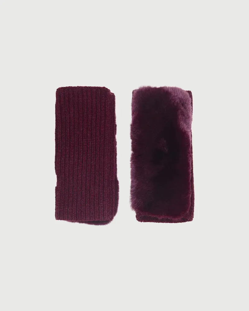 Cashmere wool knit and rex rabbit fur fingerless gloves