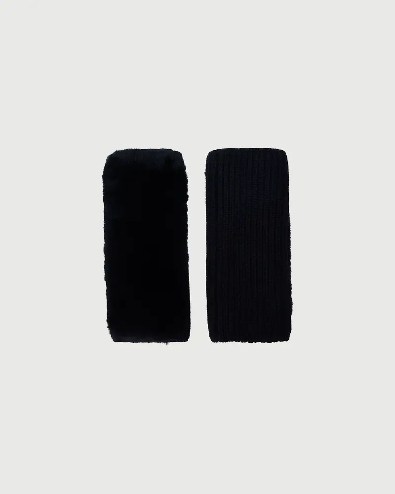 Cashmere wool knit and rex rabbit fur fingerless gloves