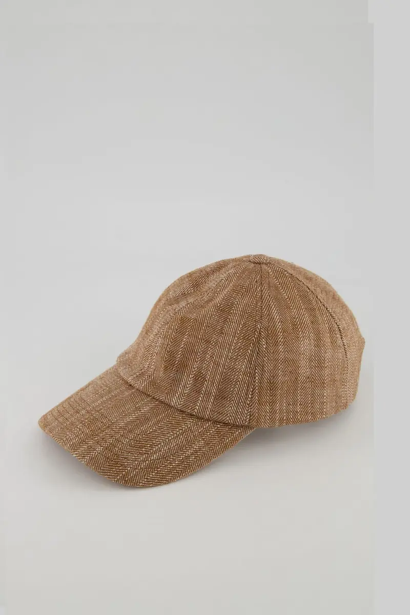 Casquette en tissu japonais à motif chevrons beige