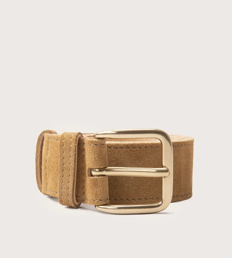 Ceinture 35mm velours havane boucle or