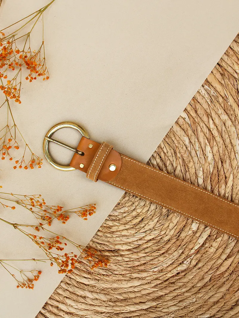 Ceinture bohème cuir daim camel