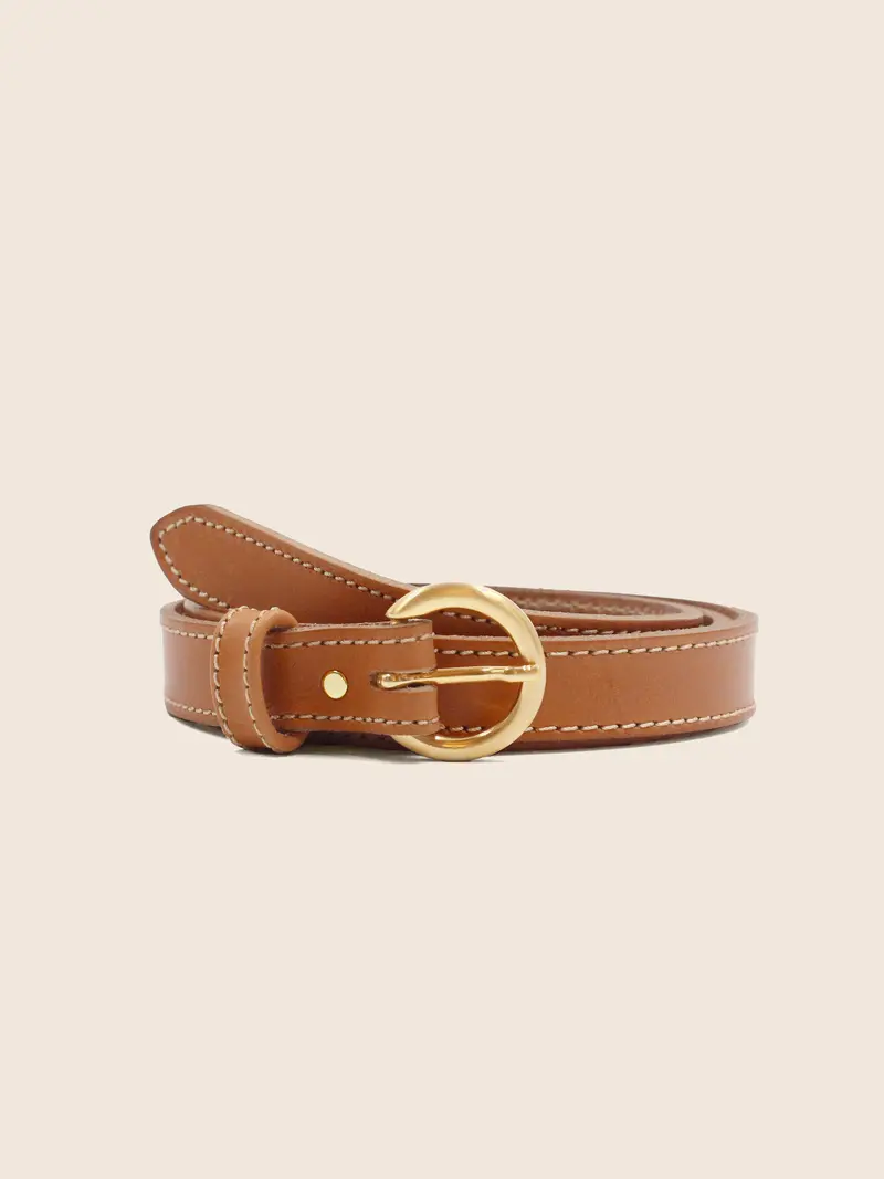 Ceinture boucle d'or cuir camel