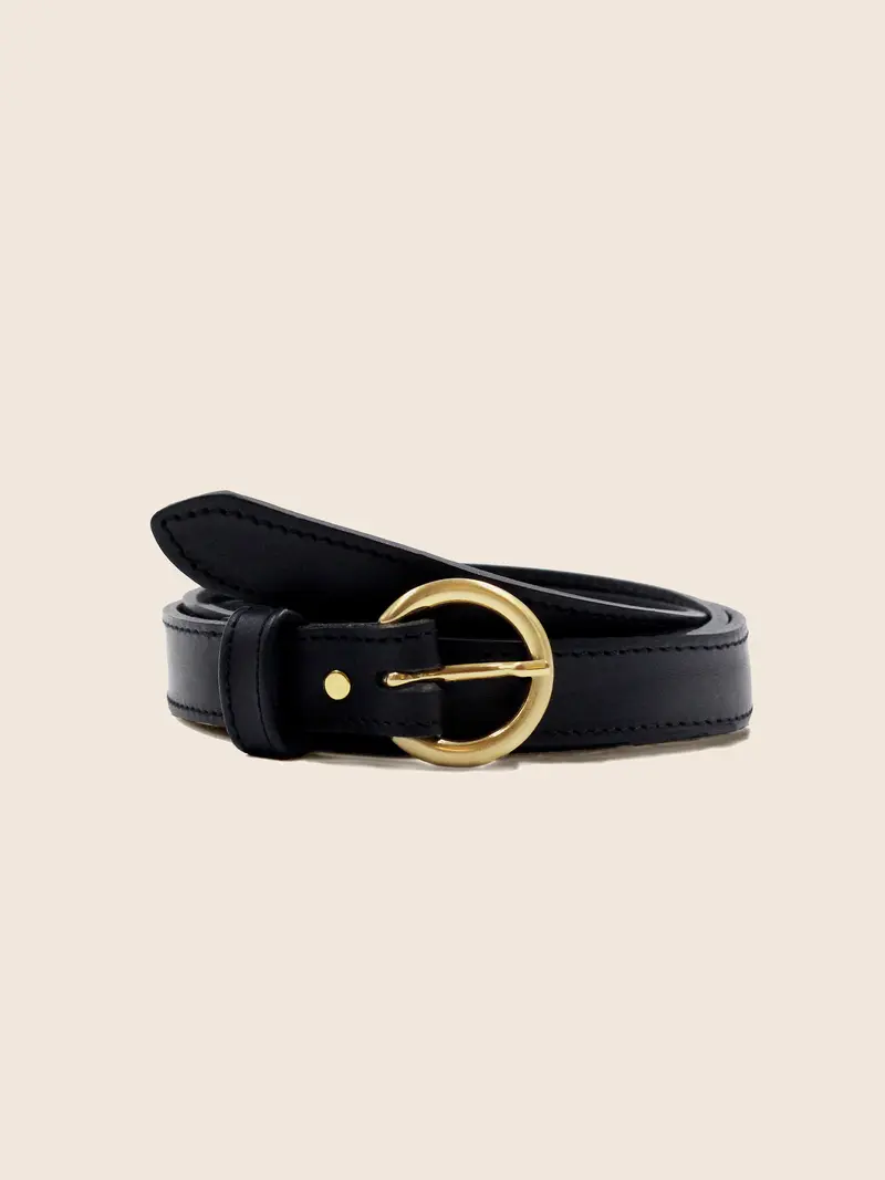 Ceinture boucle d'or cuir noir