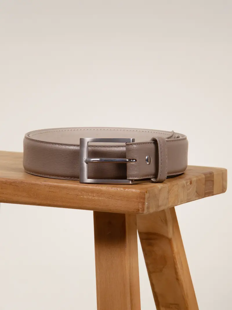 Ceinture classique cuir gravé taupe