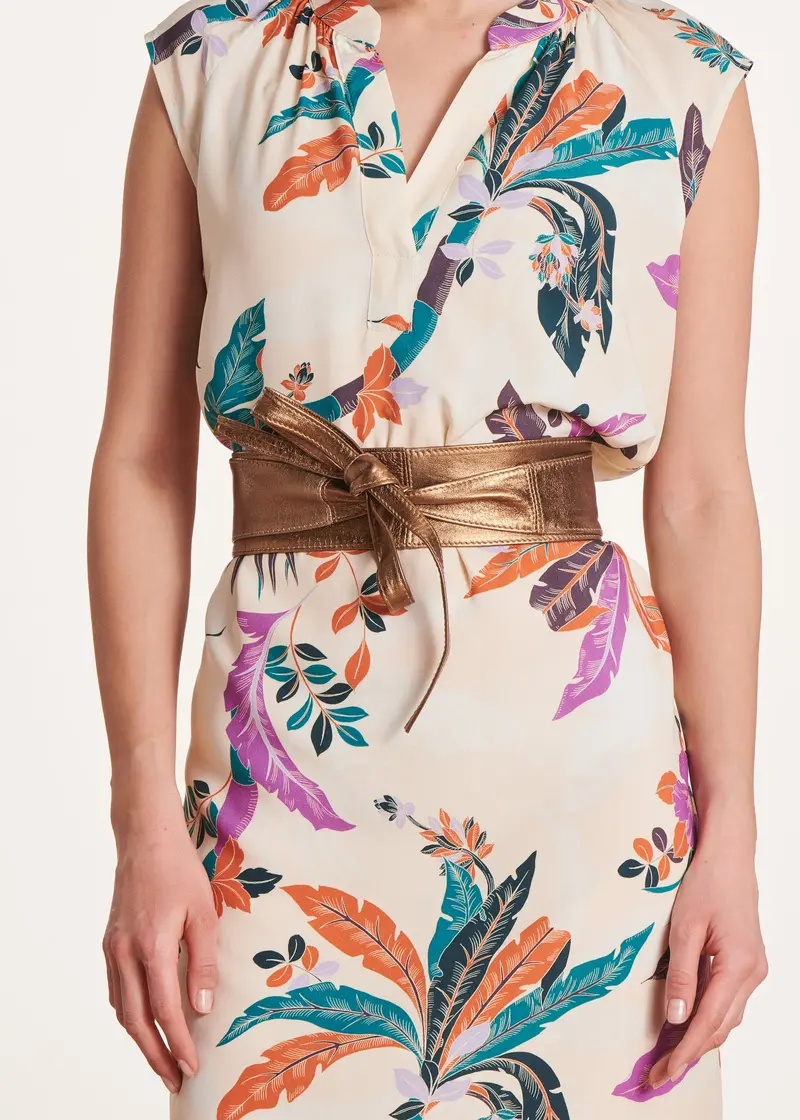 Ceinture dorée en cuir à nouer