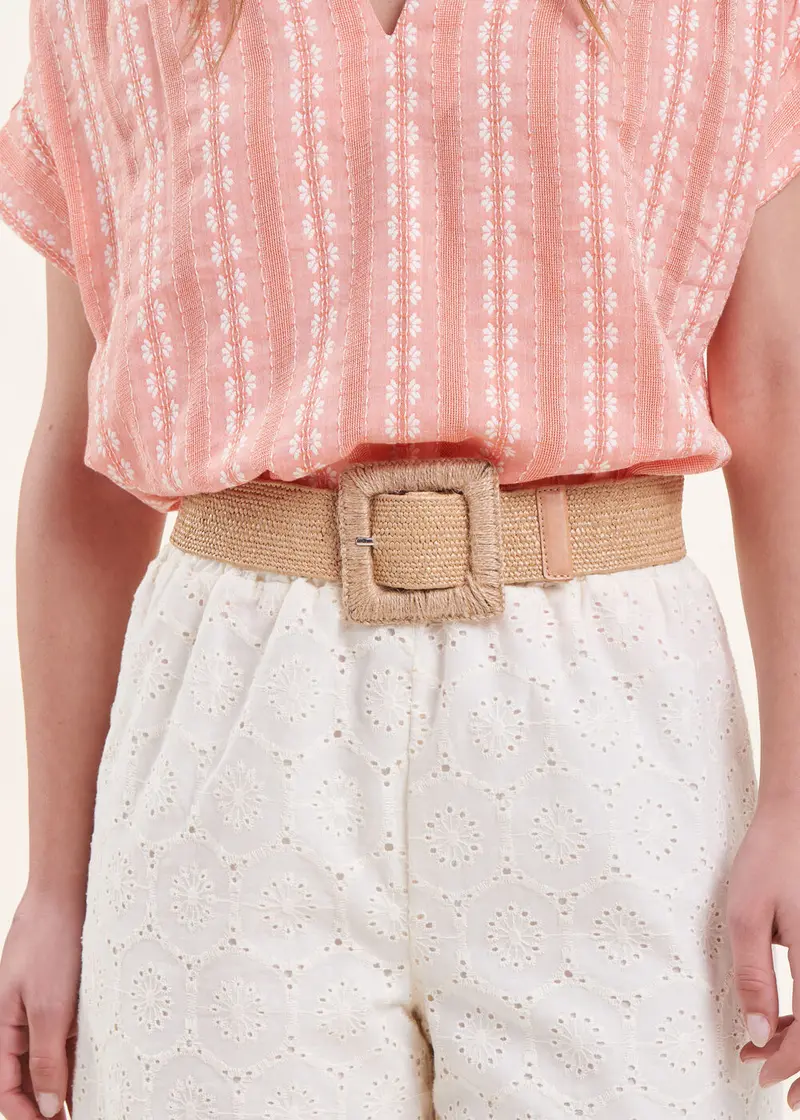 Ceinture élastiquée beige boucle rectangle