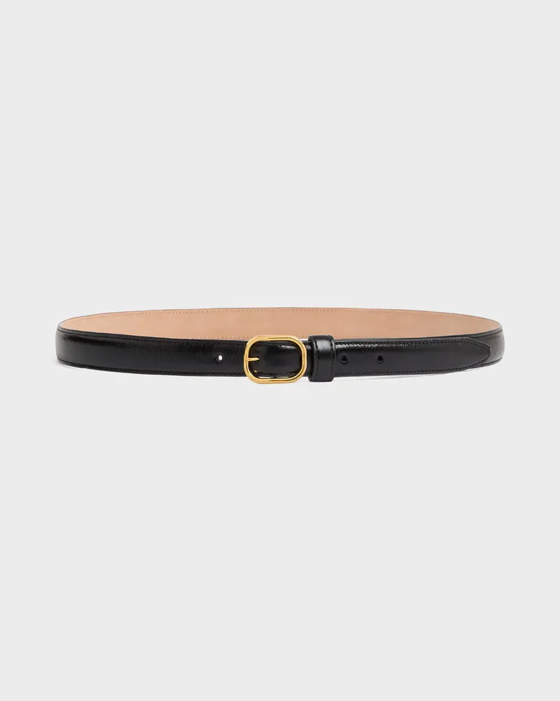 CEINTURE FINE EN CUIR DE VEAU FOULONNÉ BRILLANT - NOIR