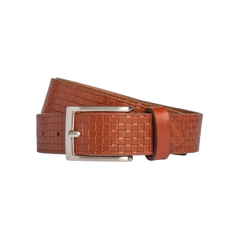 Ceinture Homme Cuir Végétal Texture Géométrique Cognac — Renato Borzatta