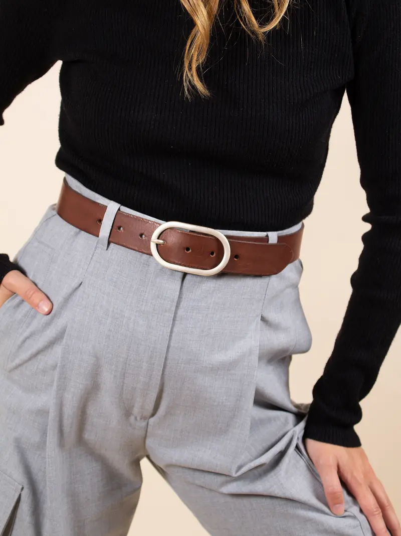 Ceinture large cuir marron cognac