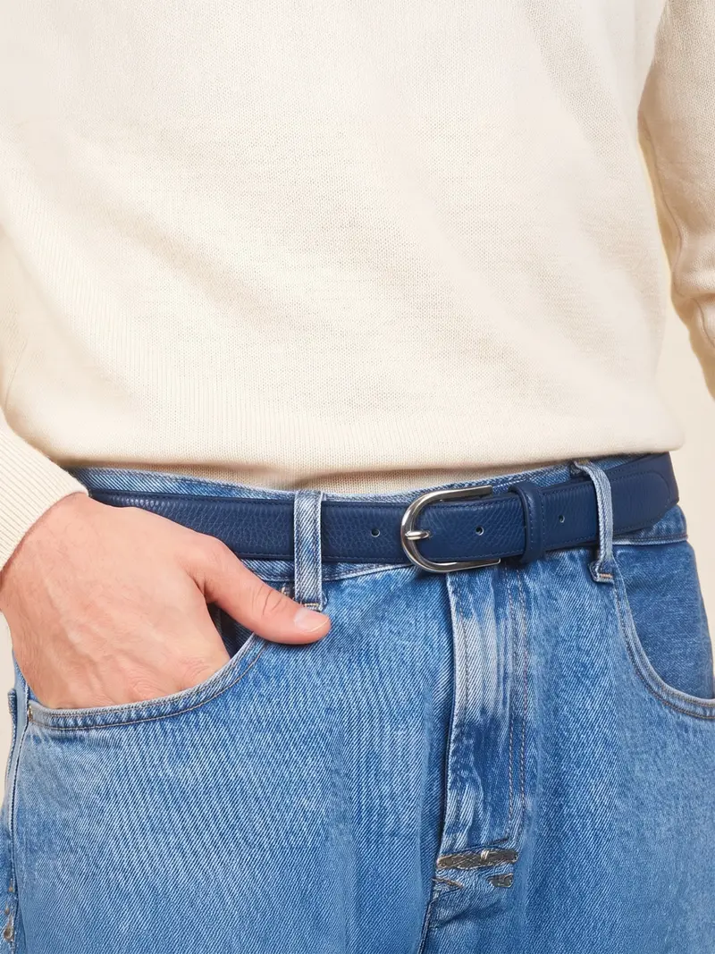 Ceinture Oscar cuir grainé bleu