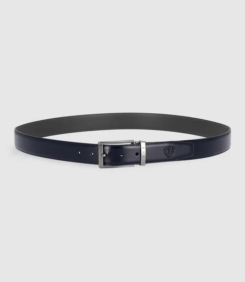 Ceinture réversible 35mm en cuir marine et grise NOLAN