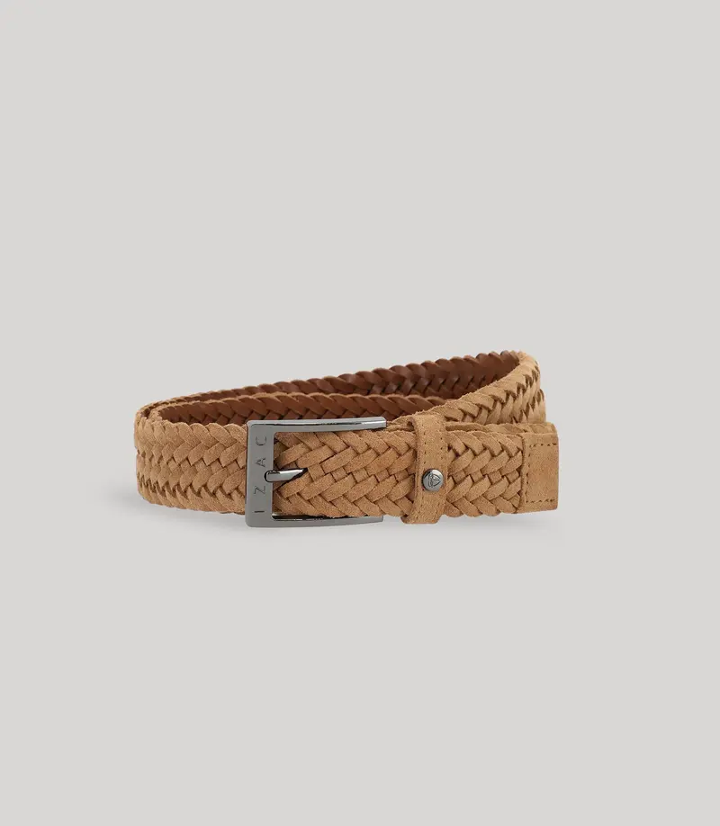 Ceinture tressée en cuir nubuck camel