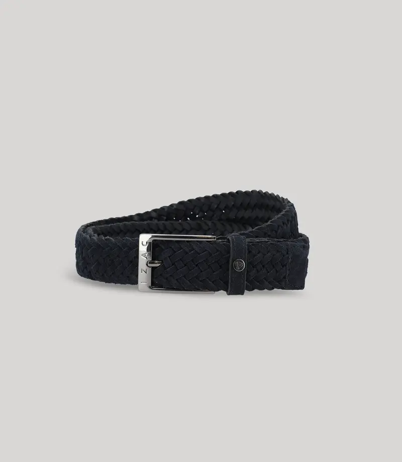 Ceinture tressée en cuir nubuck marine