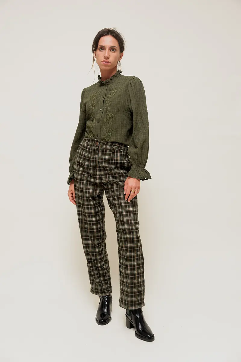 CELIANE - Pantalon Droit à Carreaux motif Tartan