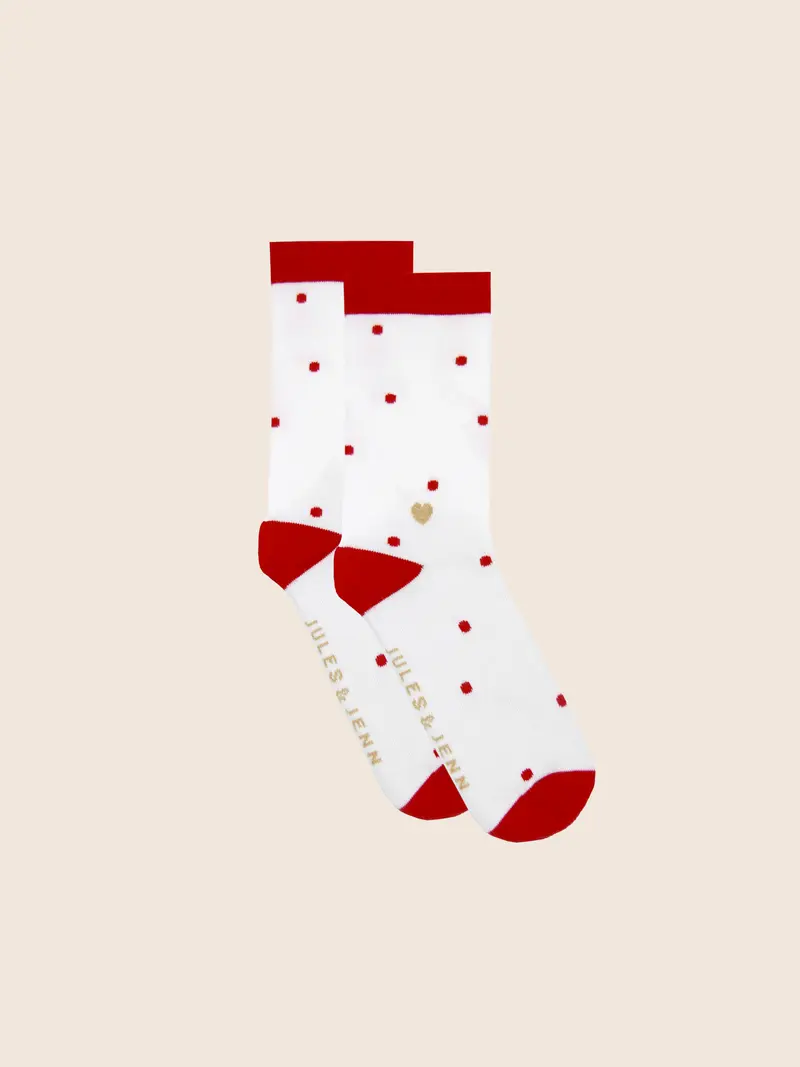 Chaussettes à pois coton blanc rouge