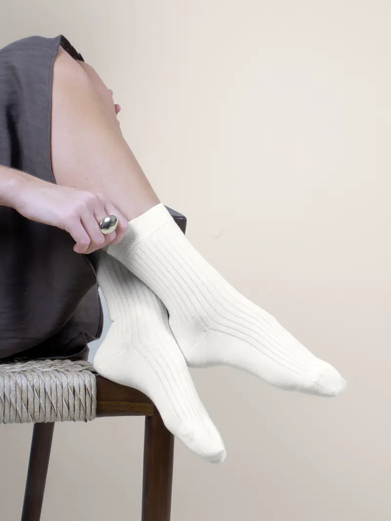 Chaussettes cotelées coton écru