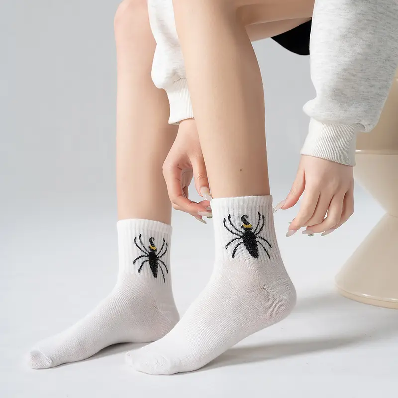 Chaussettes Halloween Mi-Mollet Femme – Motif Fantôme & Citrouille | 1 ou 5 Paires