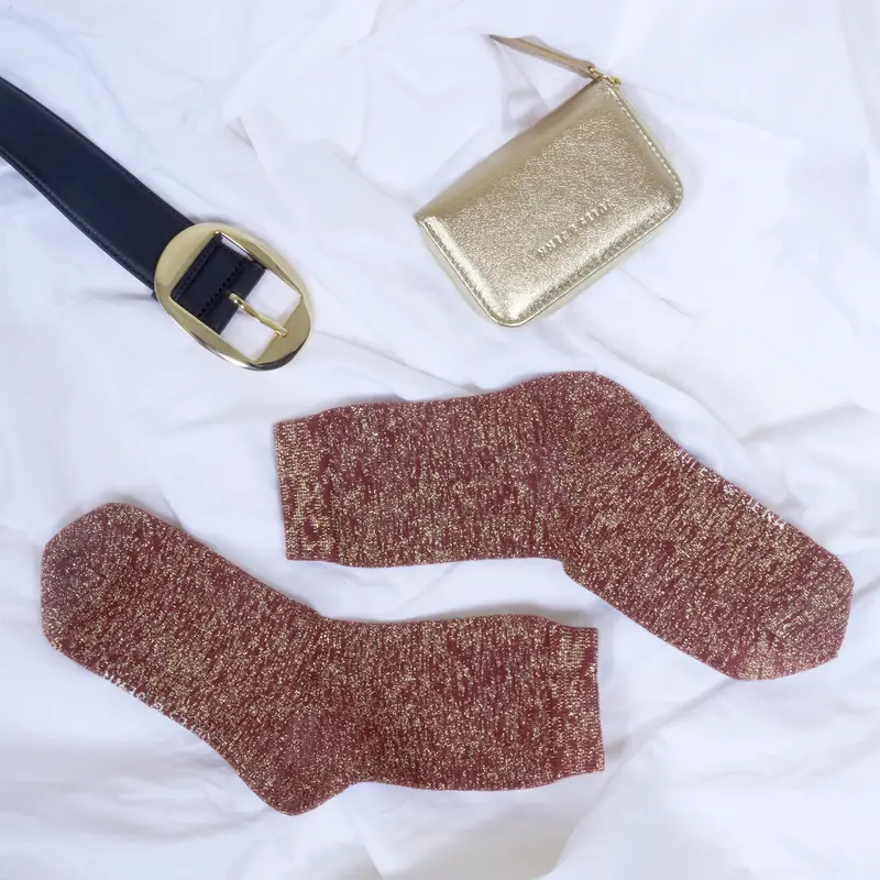 Chaussettes lurex bordeaux doré