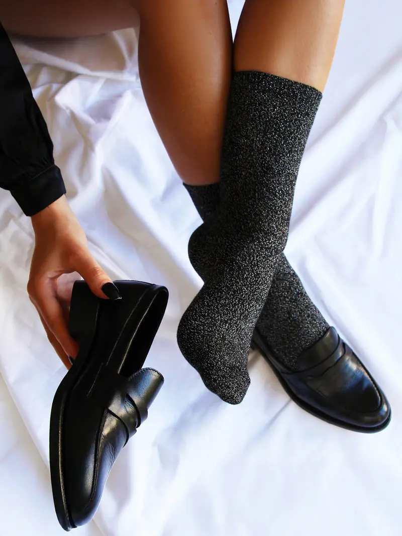 Chaussettes lurex noir argenté
