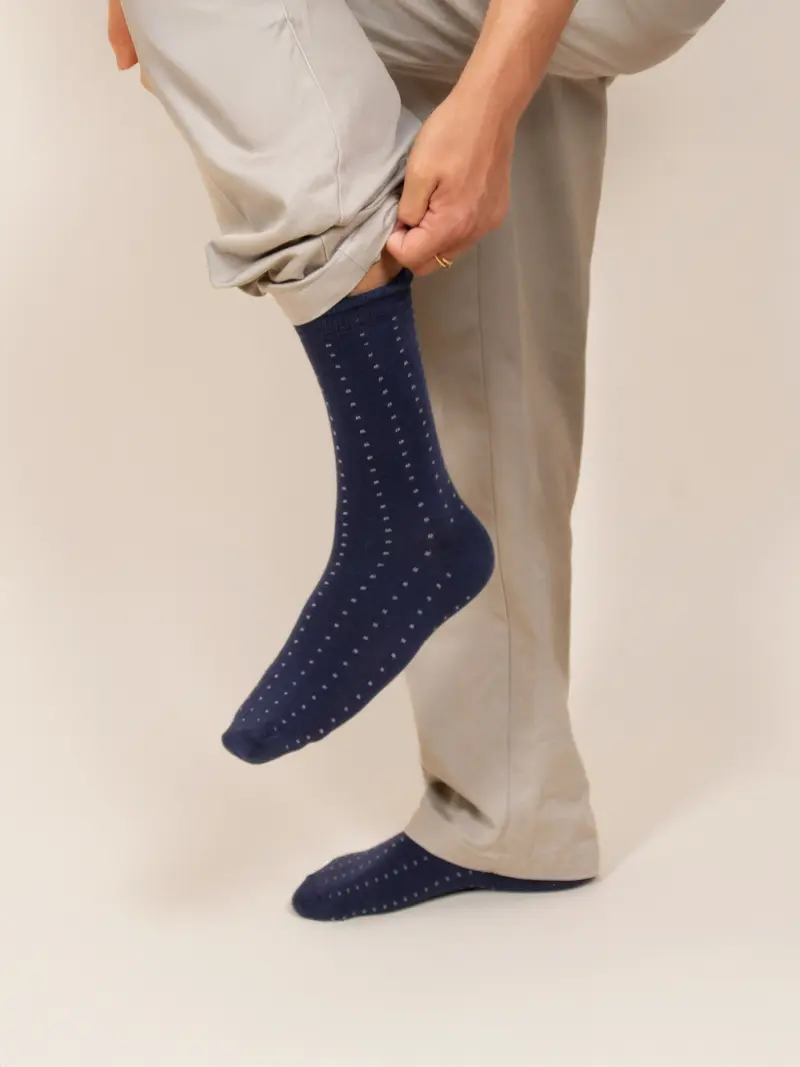 Chaussettes mini pois coton bleu gris