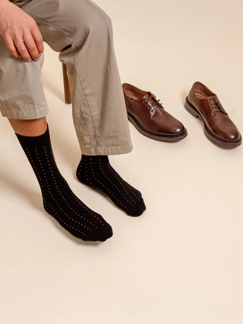 Chaussettes mini pois coton noir cognac