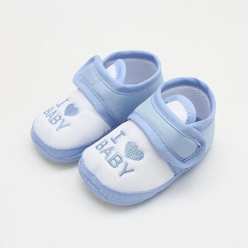 Chaussures bébé en coton à semelle souple, bleues ou roses