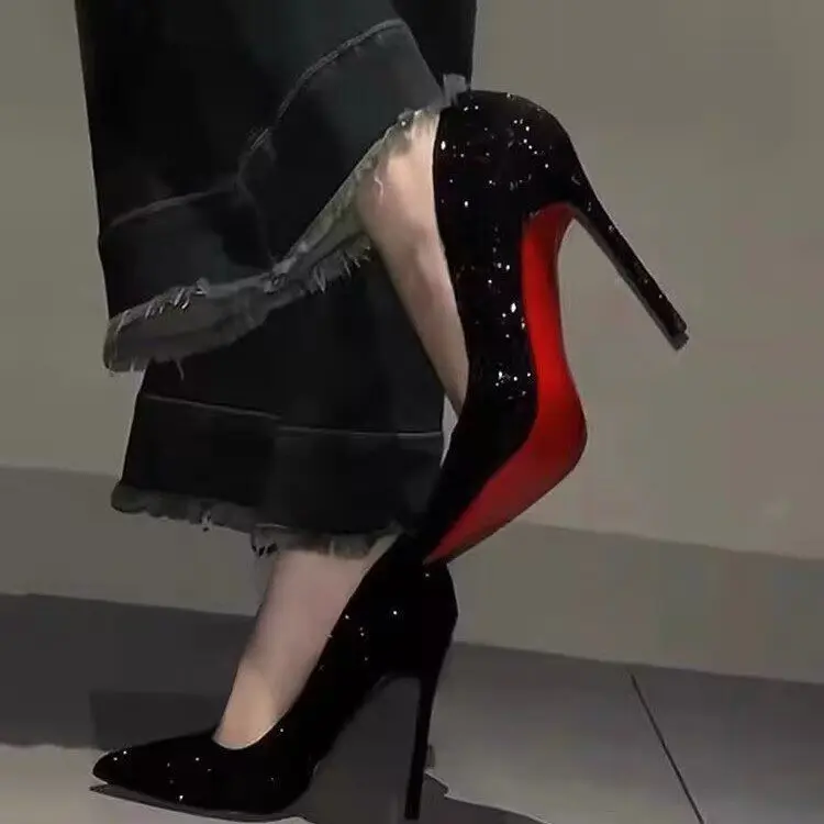 Chaussures Femme Noires à Paillettes, Talon Aiguille & Bout Pointu – Glamour & Élégance